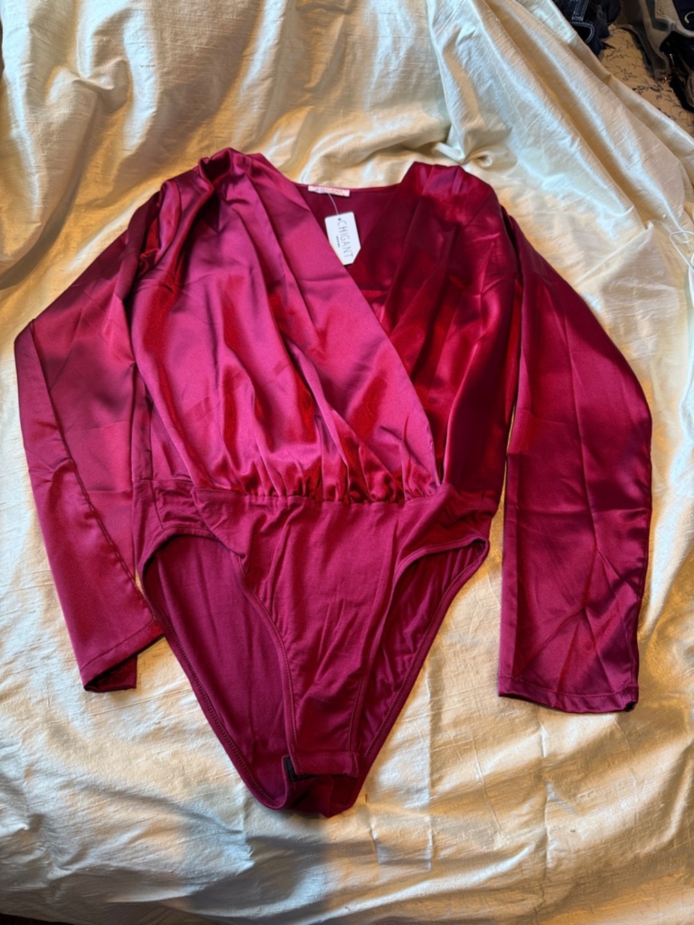 Satin Deep Wine Wrap Bodysuit